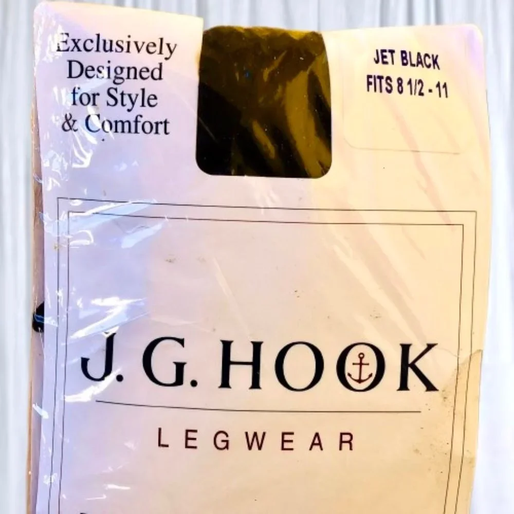 Vintage J.G. Hook Nylon KNEE HIGH Stockings Jet Black Lot of 3 Pairs New